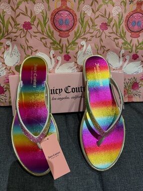 Juicy Couture Rainbow Metallic Glitter Flip Flop Sandals